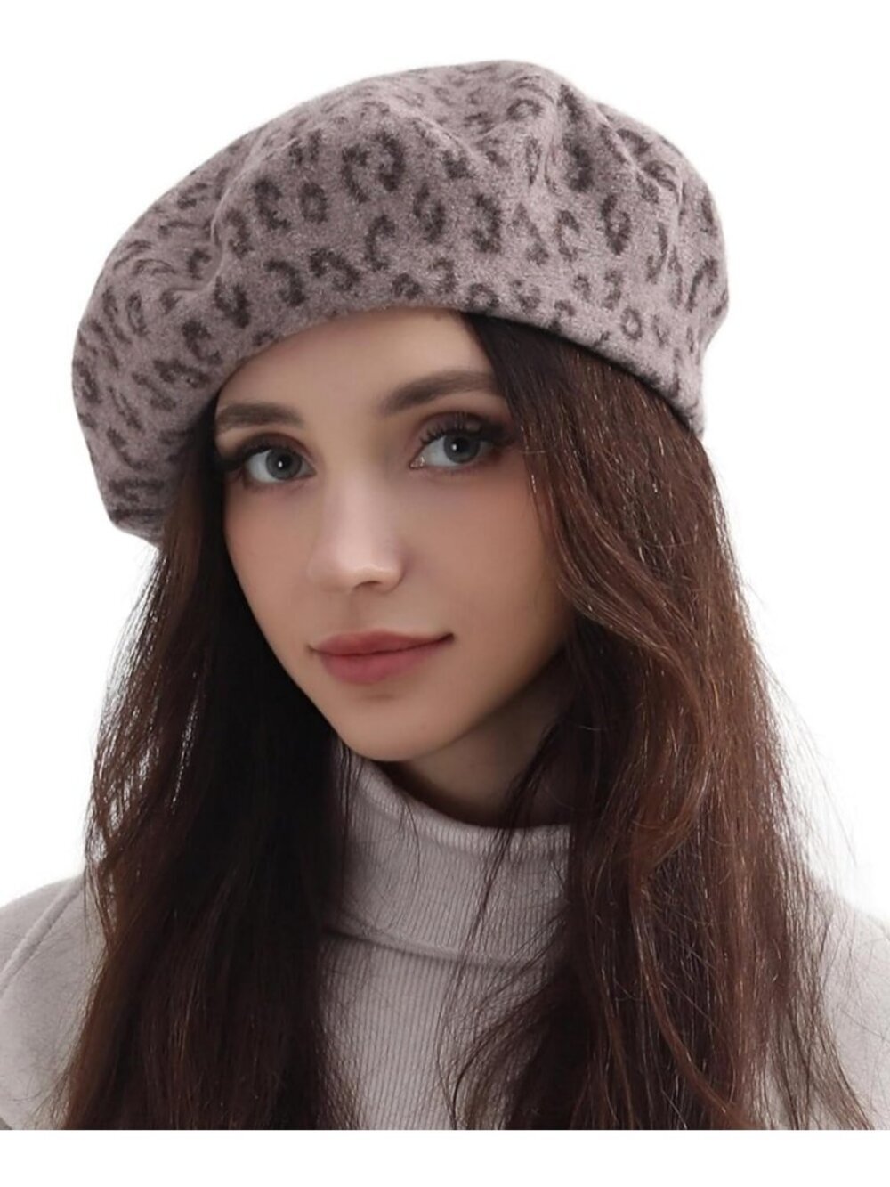 Women's Classic Wool Leopard French Painter Beret Hats Leopard Print Khaki